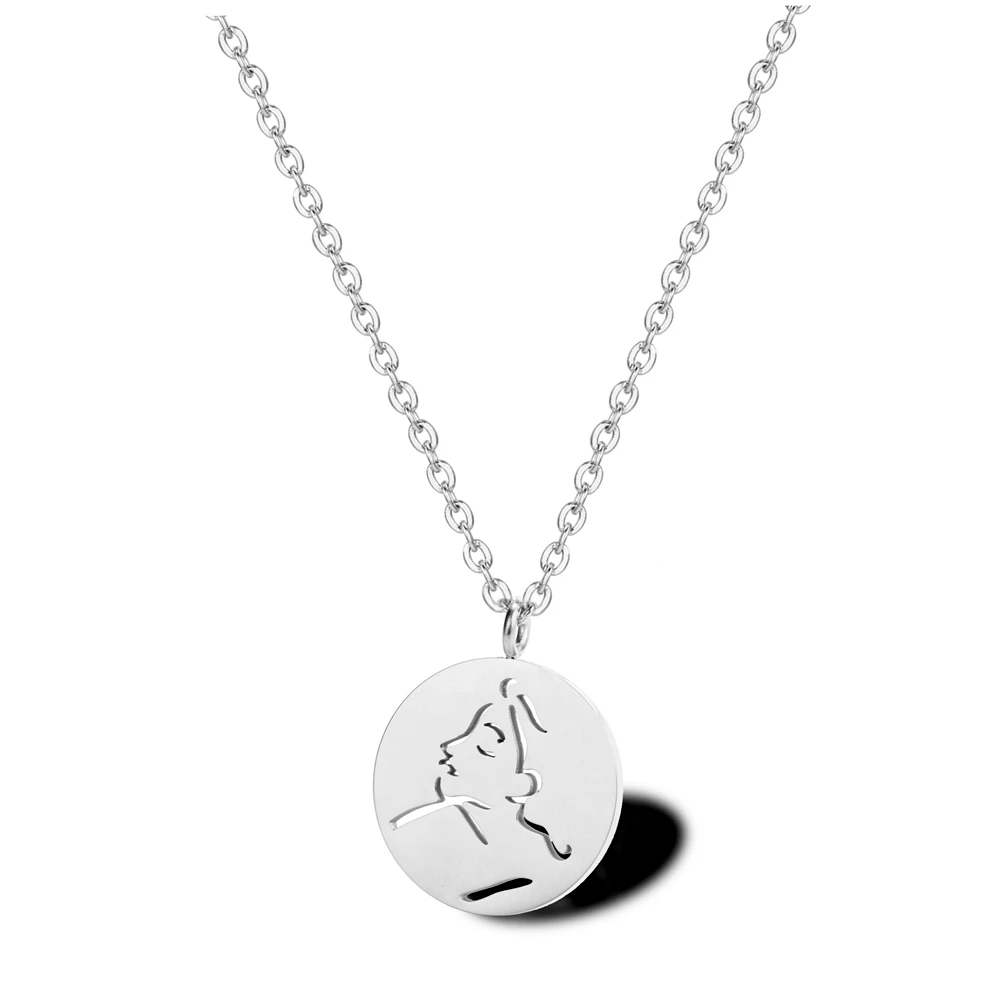 

Custom stainless steel black simple abstract hollow female makeup portrait gold coin round face pendant