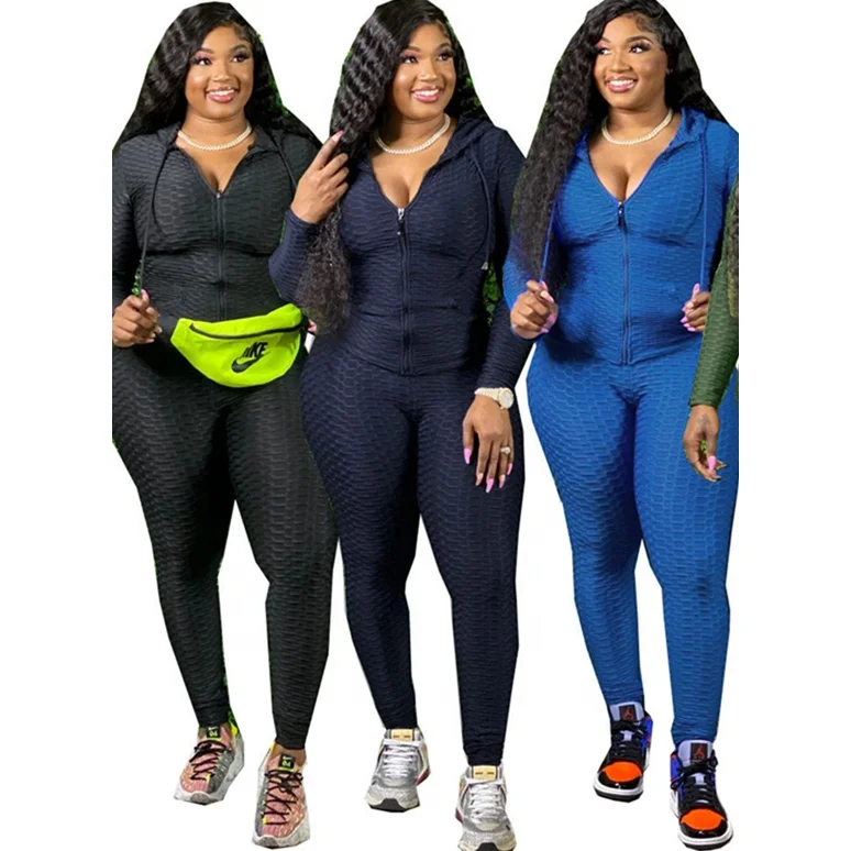 

Zipper Front Hoodie Plus Size Activewear Workout Sets XL-5XL