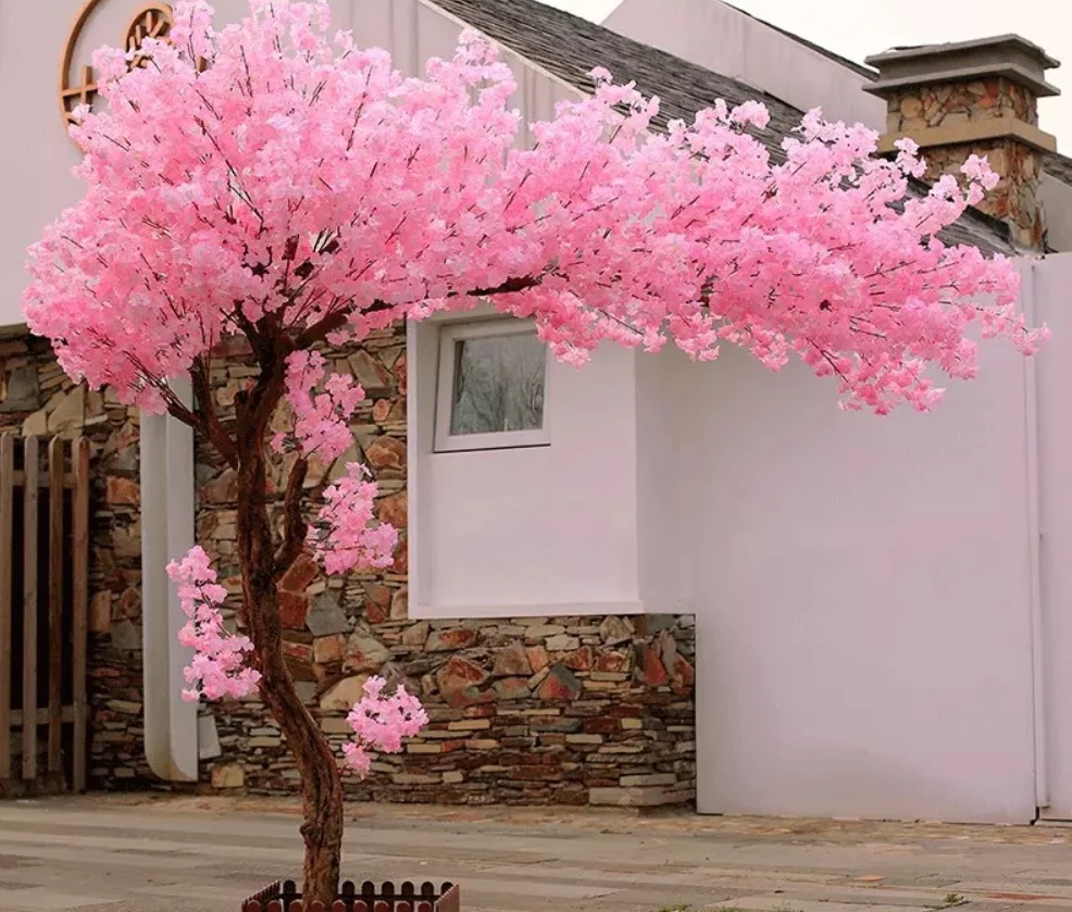 

Romantic Indoor and Outdoor Wedding and Plaza Decoration Pink Silk Artificial Cherry Blossom Tree Sakura Tree, Pink, white