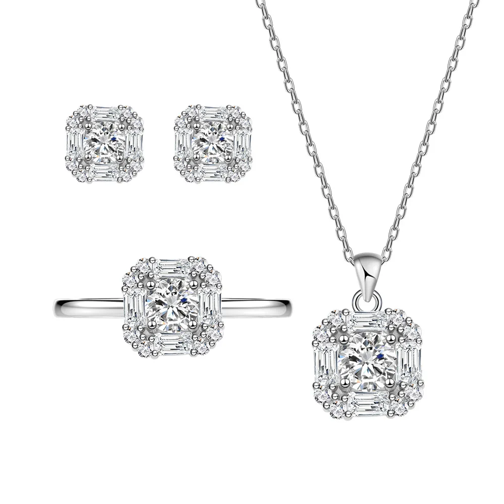 

New Design Classic 925 Sterling Silver Claw Setting Stone Round Brilliant Cut Cubic Zirconia Jewelry Set