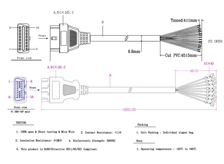 Wiring Harness Assembly 1962 Obd2 Plug Obdii Extension Splitter Adapter