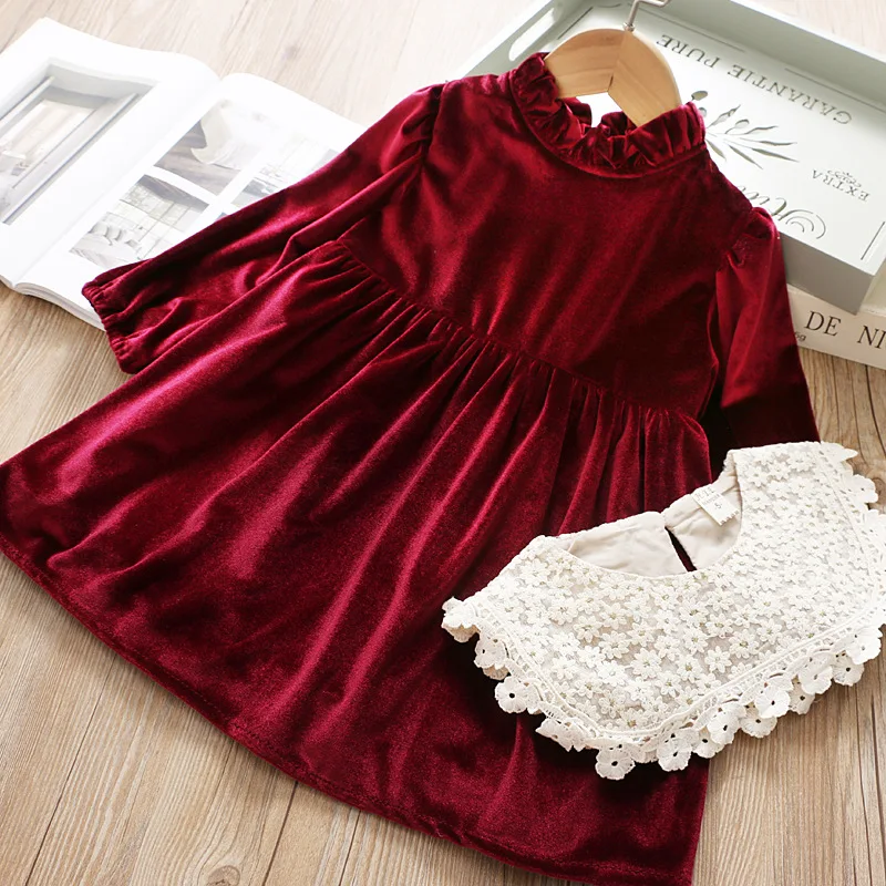 

velvet long sleeve baby girl's sweater dresses red black princess party children's clothes kids clothing wholesale