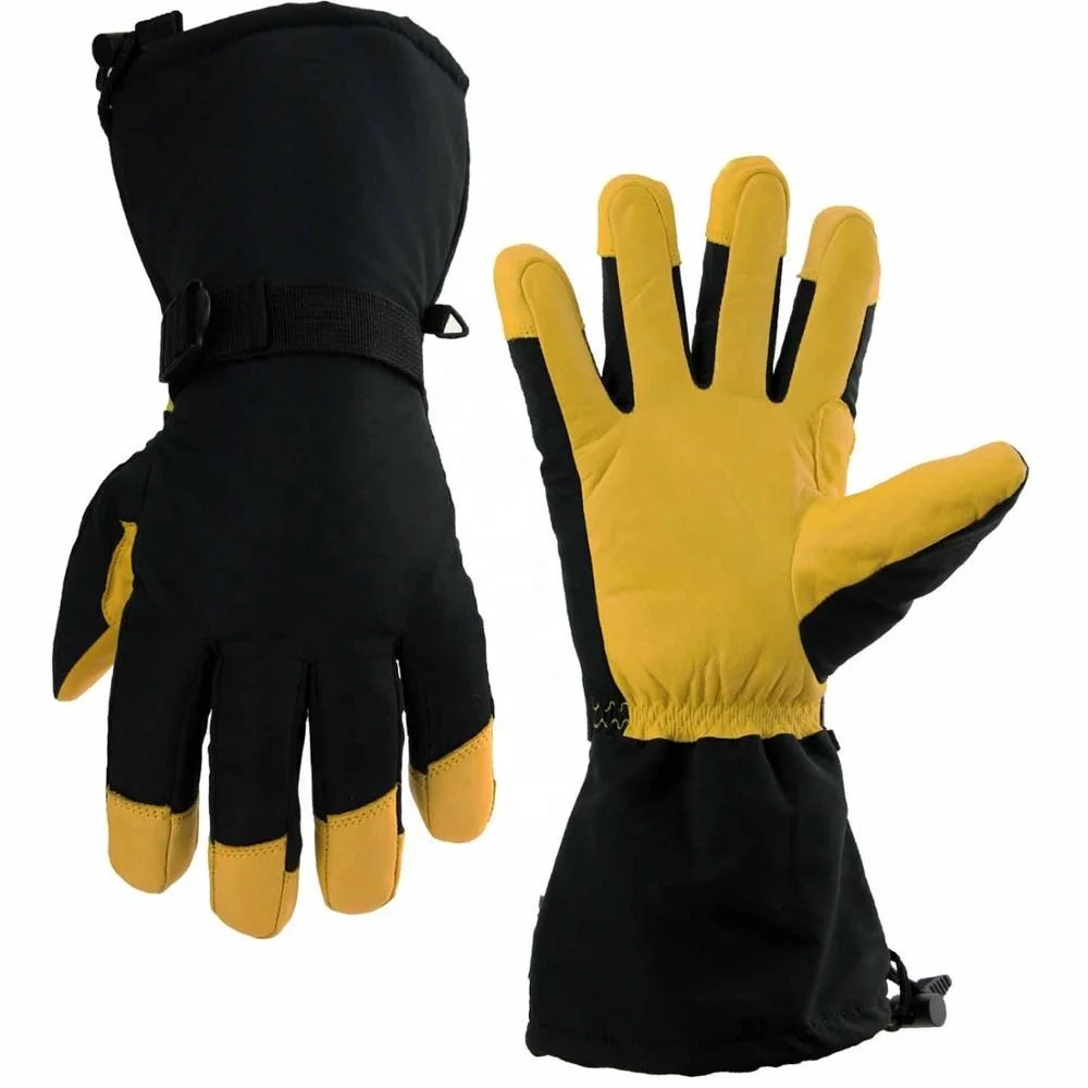 

Ozero Men Waterproof Breathable Winter Snow Ski Genuine Cowhide Leather Gloves & Mittens Gloves ., Yellow , black