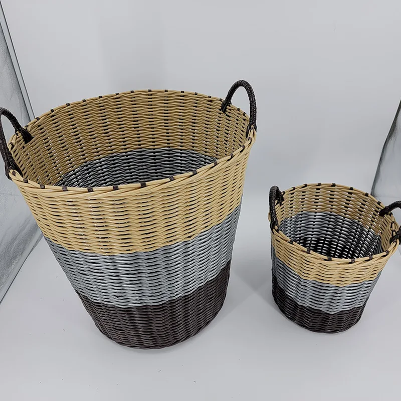 

Plastic rattan like woven dirty clothes basket laundry basket household hand basket round dirty clothes finishing bucket