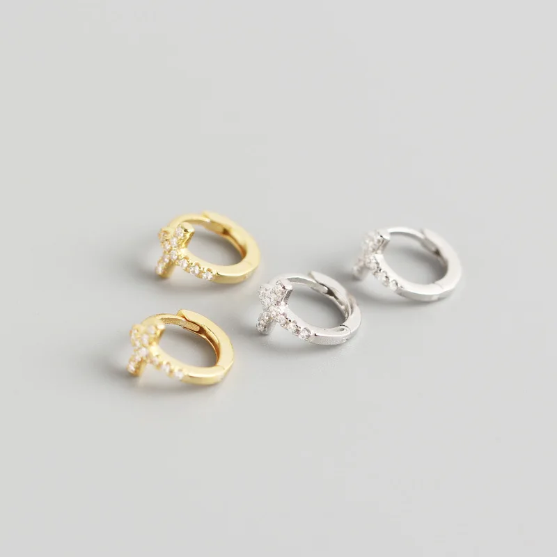 

Trendy Jewelry 925 Sterling Silver Cubic Zirconia Cross Clip On Earrings 24K Gold Plated Crystal Cross Earrings for Women