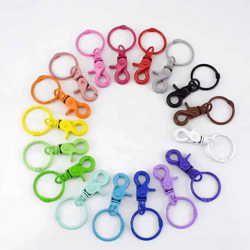 

MeeTee AP598 Colorful Painting Lobster Hook Buckle with Alloy Split Ring Keychains Bag Accessories Book Ring Snap Clasp Swivel B, 20 colors