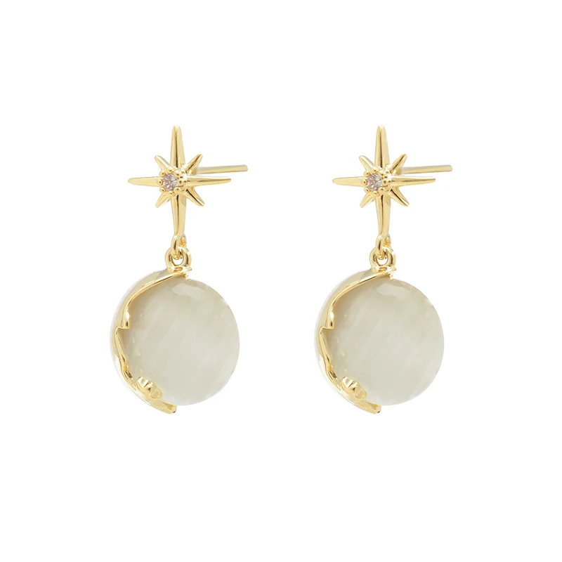 

ED63954 Korean dainty cute opal round drop hypoallergenic earrings fashion 14K gold plated women jewelry