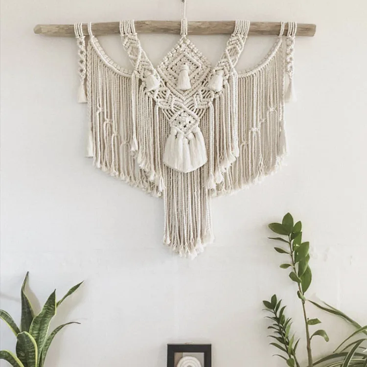 

Macrame Boho Wall Hanging Decor, Woven Macrame Tapestry, Geometric Wall Art Decoration, White