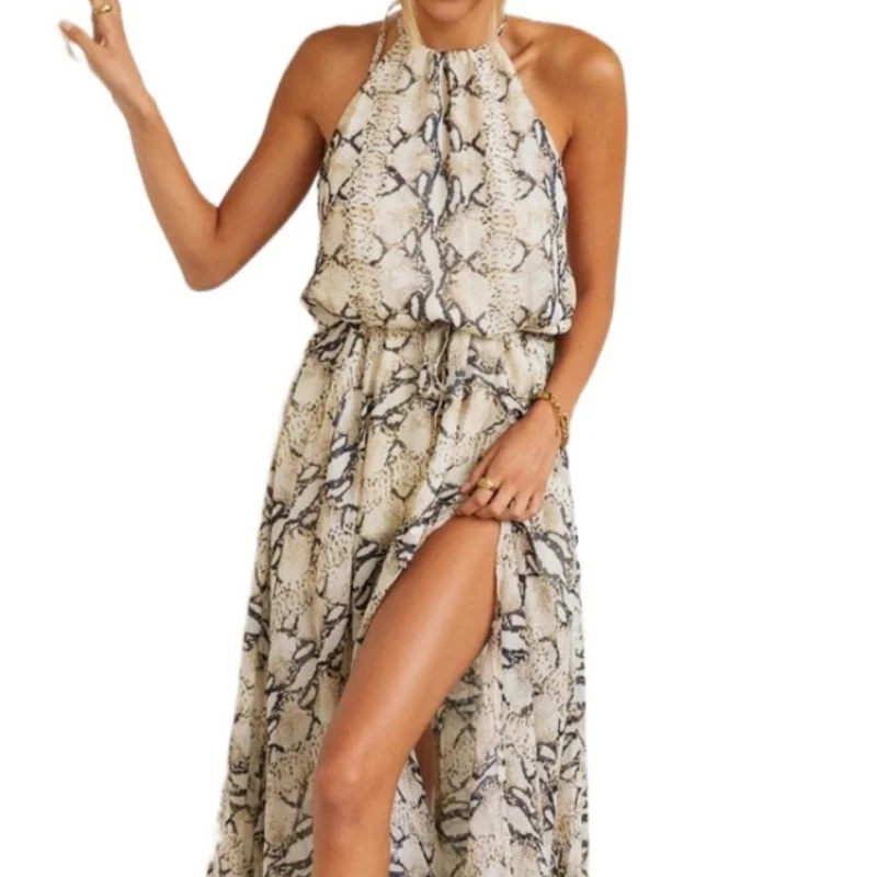 

Floral Print Halter Neck-Mounted Sleeveless High Split Maxi Dress Bangkok Clothes Wholesale Women Clothing Factory in China