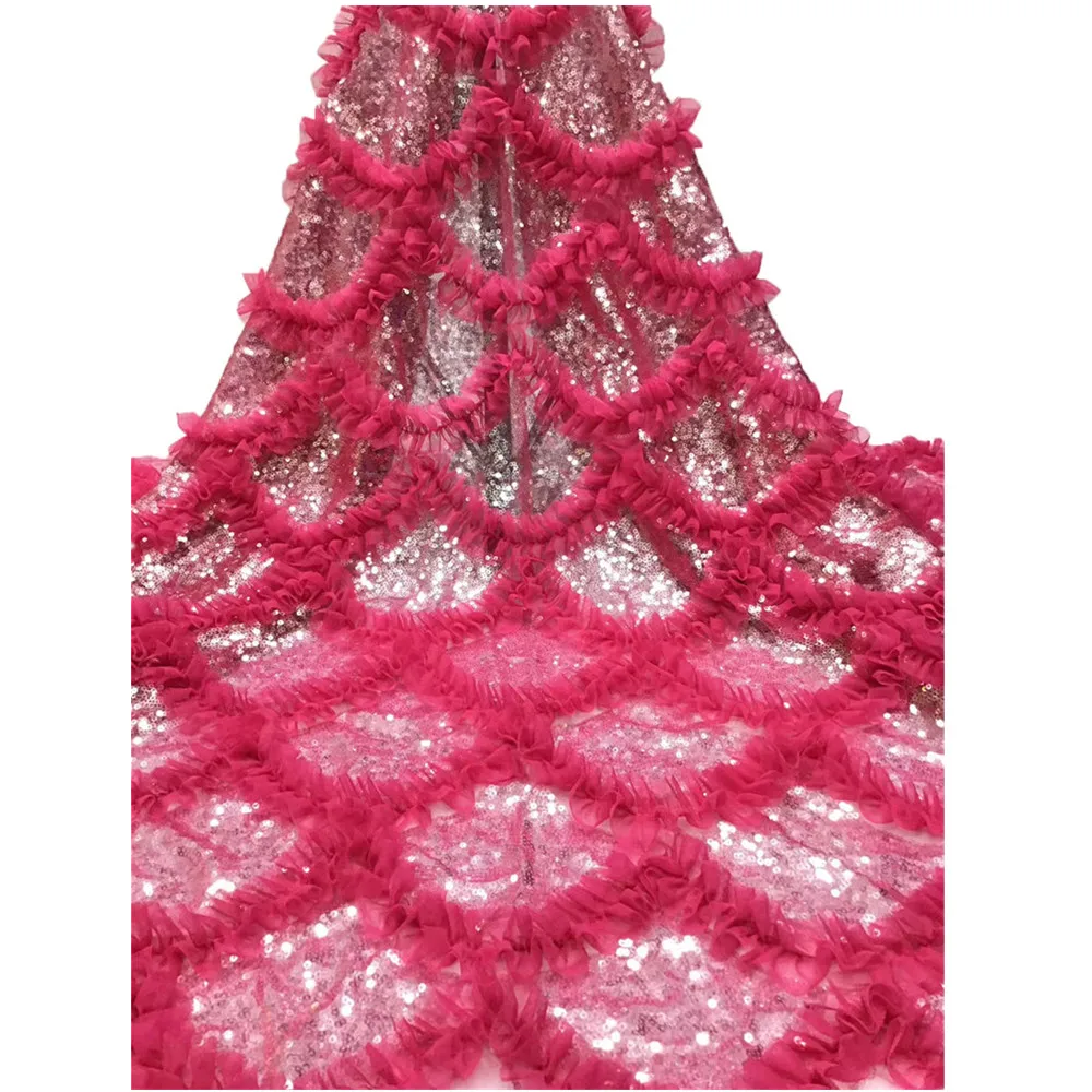

Beautifical nigerian flower lace mesh 2021 sequined french wedding mesh lace for dress ML43N370, Multi