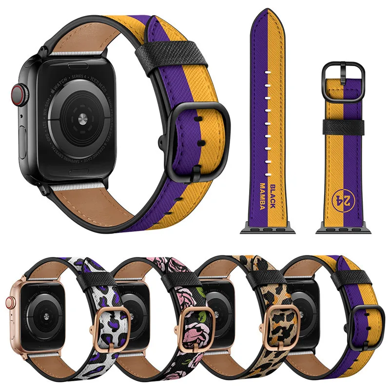 

Real Cow Leather Bands for Apple Watch Kobe Bryant 24 Fashion Basket ball Wristband for iWatch SE 6/5/4/3/2/1, Colorful