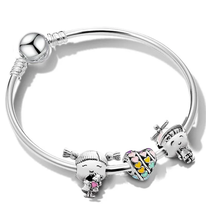 

2020 Fun Family Boy Girls Childhood Charm Bracelets Bangles Rainbow Heart Beaded Bracelet For Women Kids