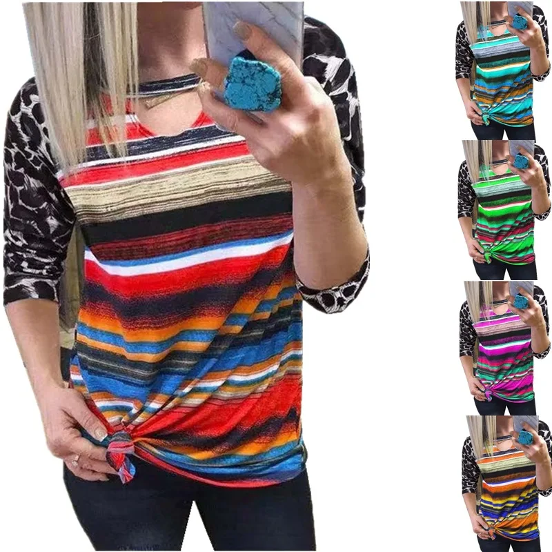 

PSTS2003 Low MOQ Fast Delivery Ladies Streetwear Long Sleeve Plus Size Striped Women T Shirts, As show