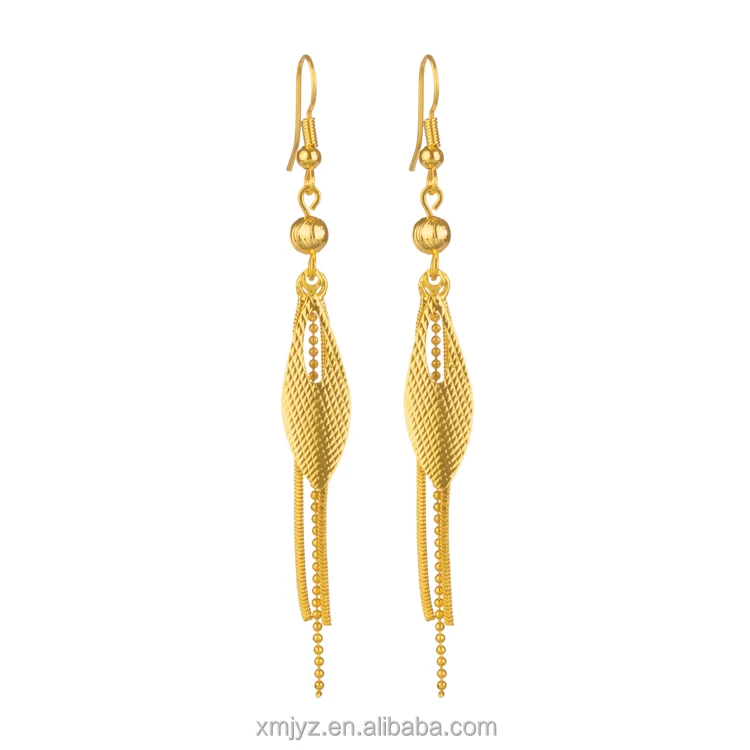 

Brass Gold-Plated Round Beads Big Leaf Earrings Long-Lasting Fashion Temperament Hypoallergenic Jewelry Earrings Wholesale