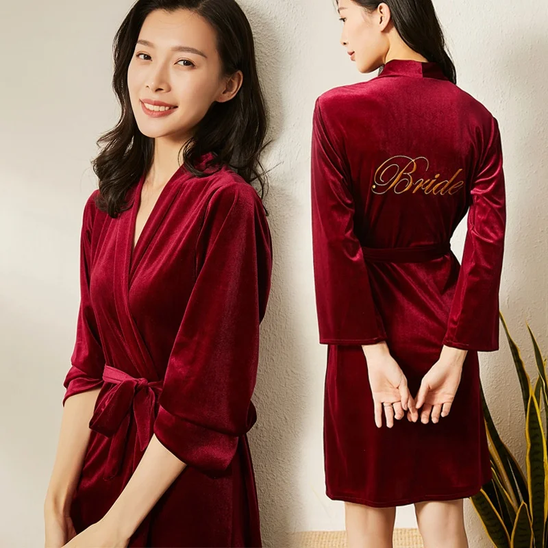 

Wholesale Velour Bridal Robes Women For Wedding Party Embroidery Bridesmaid Dressing Gown