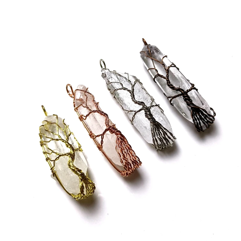 

Large Silver Rose Gold Wire Wrapped Natural Clear Quartz Raw Point Pendants Jewelry Crystal Healing Gemstone Pendant Charm, Multi natural pendant