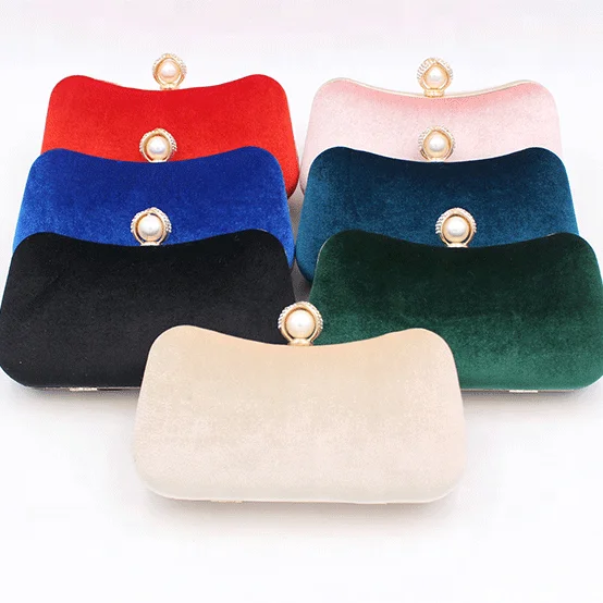 

Hand make velvet curved clutch bag with chain for banquet matching evening dress