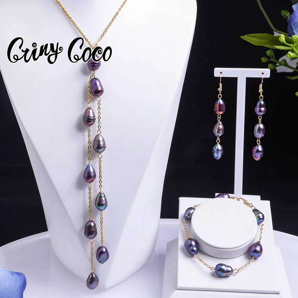 

Cring CoCo Samoan Dangling Sets Drop Accessories Black Polynesian jewelry wholesale hawaiian freshwater pearl jewelry set, Picture shows