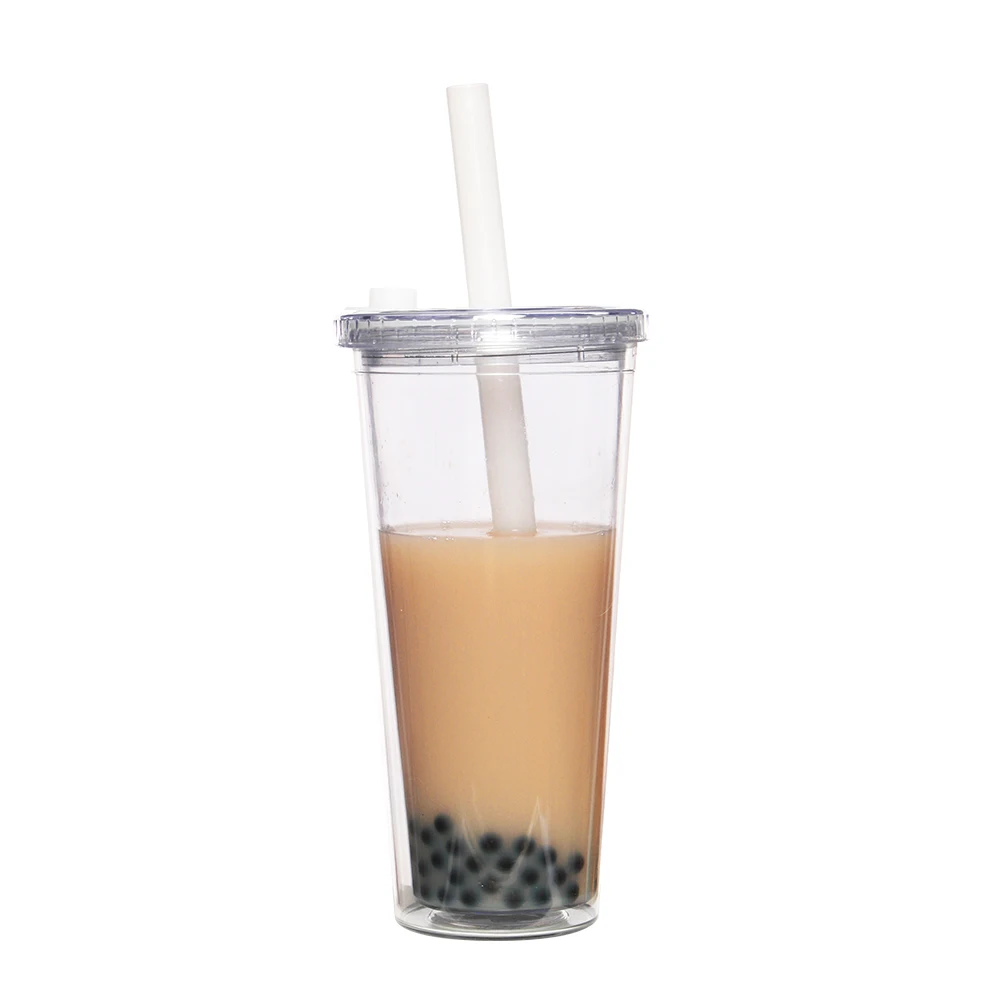 

summer 24oz drinking custom double wall plastic reusable colourful cup bubble tea boba cups with straw