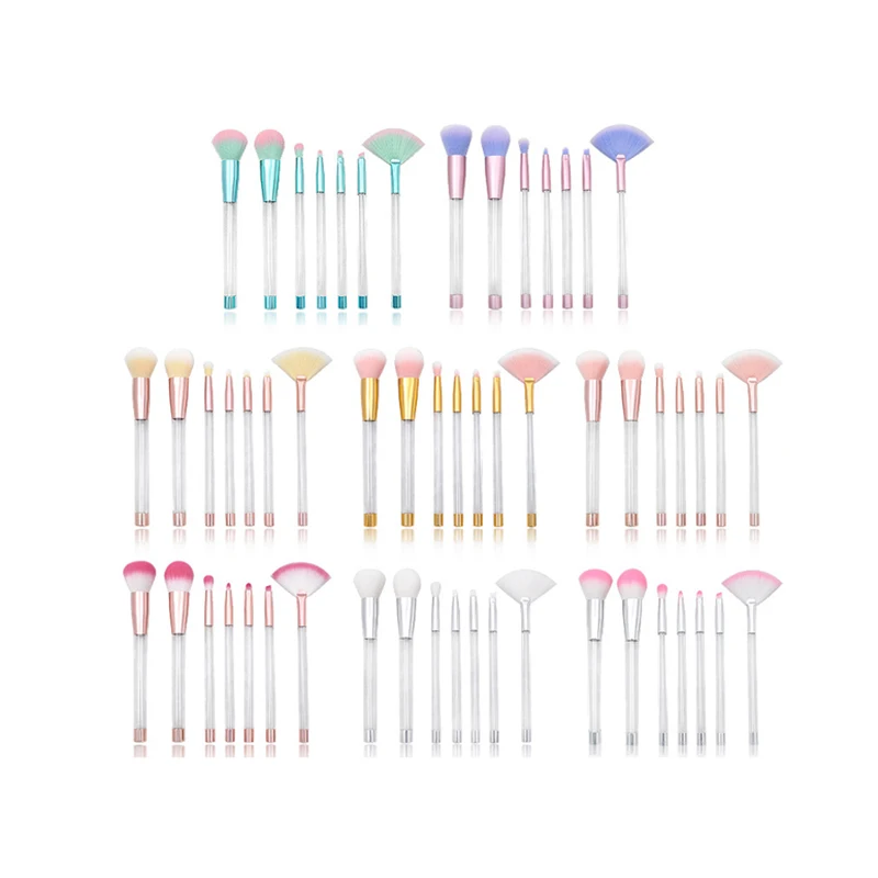 

Wholesale 7 Pieces Pvc Bag Packaging Transparent Crystal Empty Rod Tube Handle Diy Makeup Brush Set Private Label, As picture