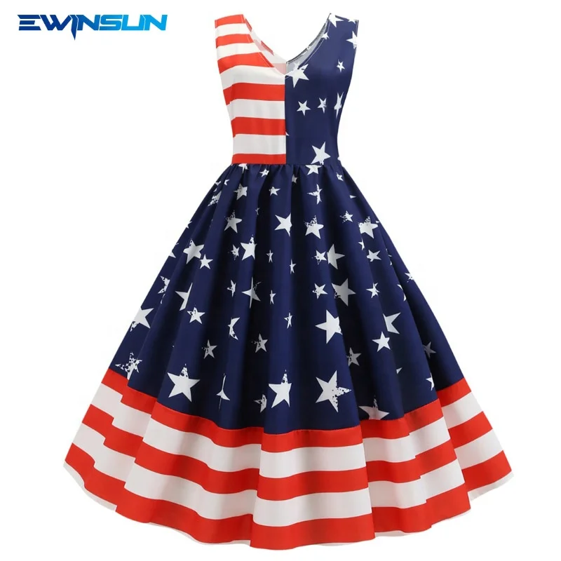 

New USA womens dresses Independence Day America Flag print casual sleeveless summer elegant women lady dress