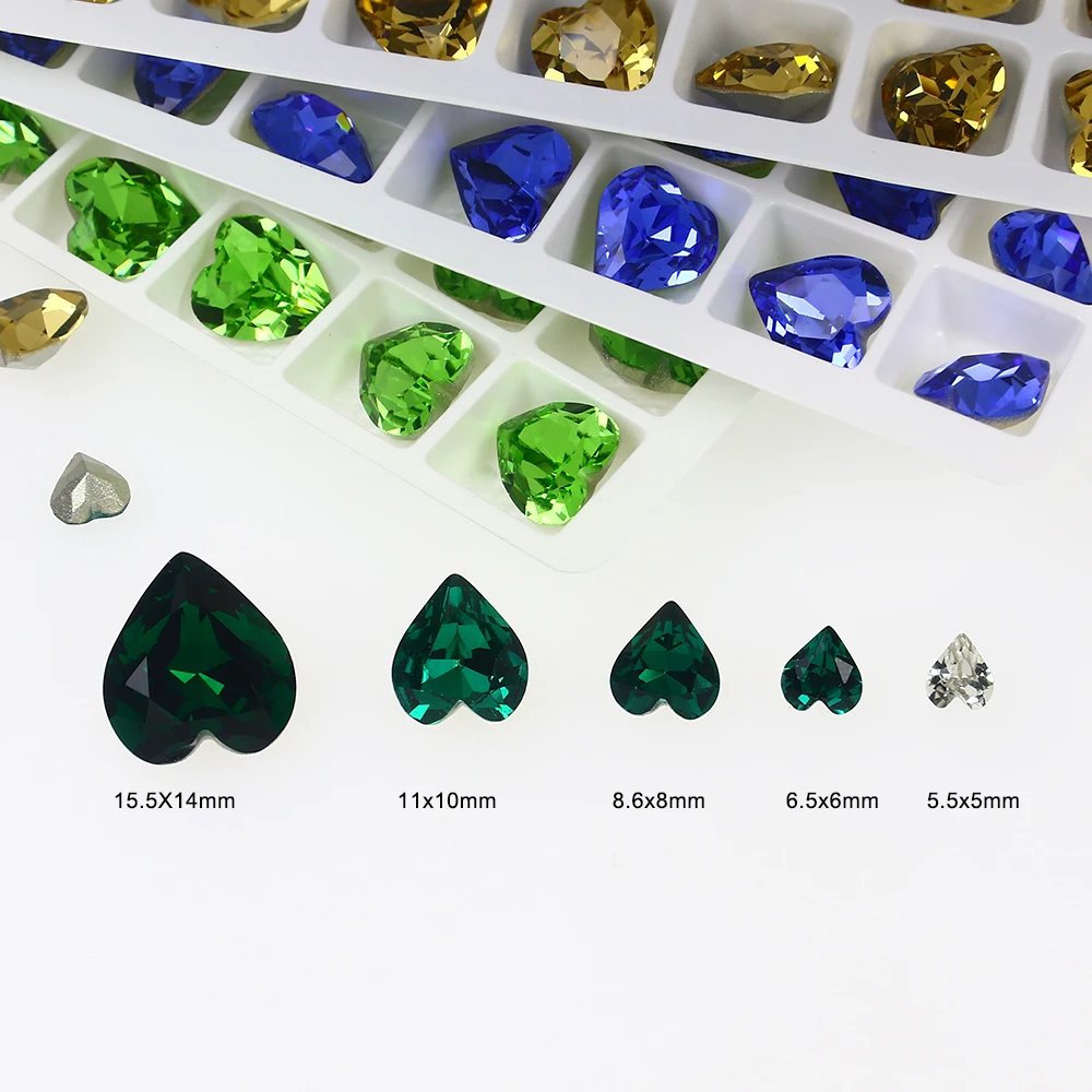 

Manufacture Price heart shaped glass rhinestone crystal fancy point back nail art supplies applique for DIY nail art