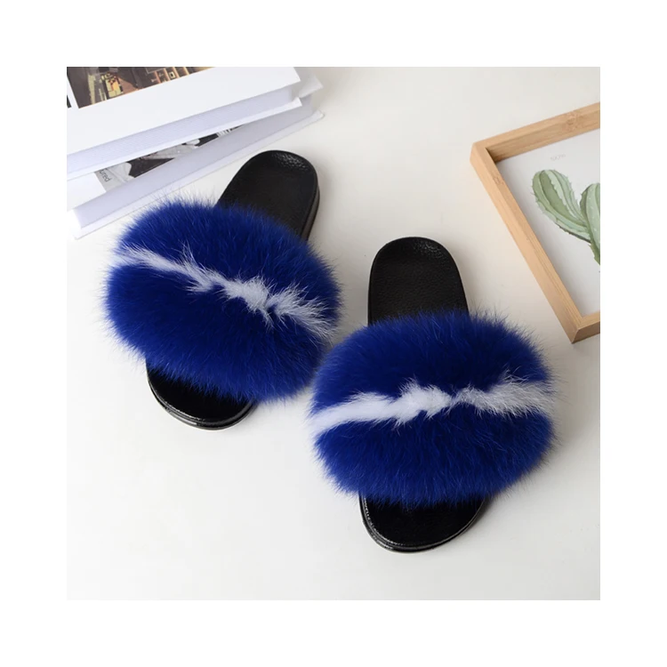 

Hot Sales Easy To Carry Fox Fur Sandal Soft Furry Slides Slippers Fur Slippers, Customized color