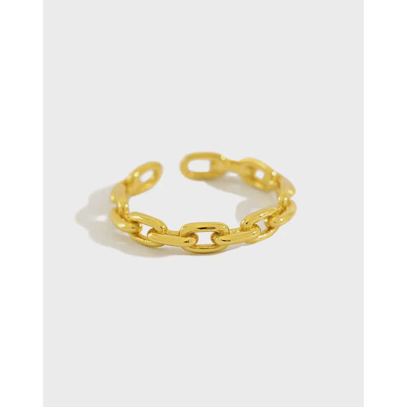 

New Trend 18K Gold Plated Chain Ring Fashion 925 Sterling Silver Retro Thin Chain Open Ring