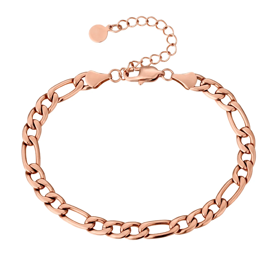 

KRKC summer fashion custom women jewelry adjustable rose gold plated stainless steel chain link initial figaro anklet