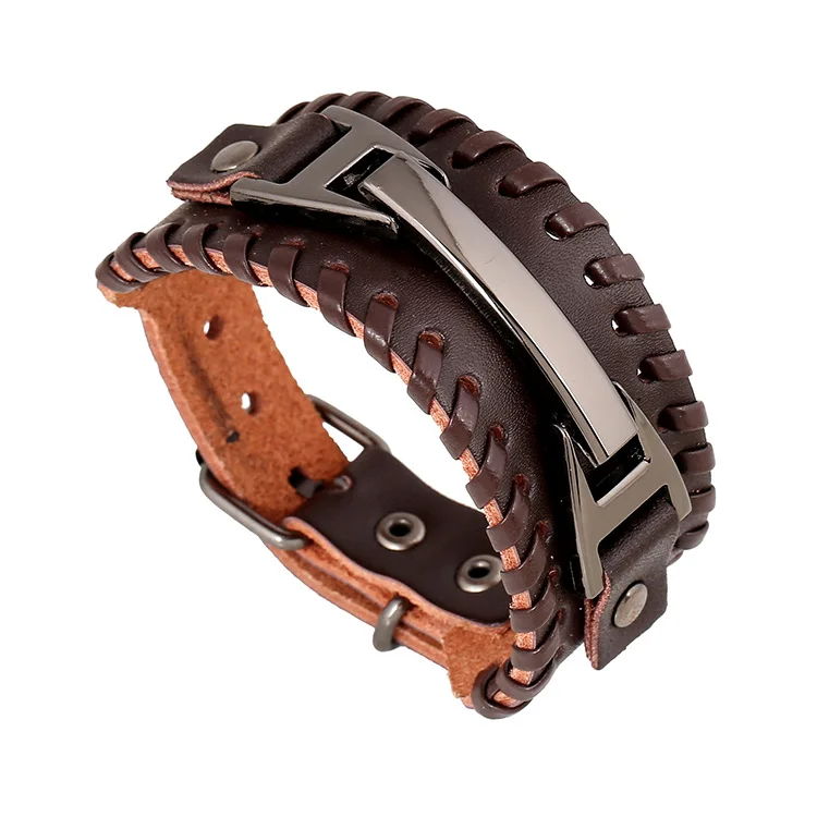 

Punk Latest Design Retro Vintage Runic Men Brown Cowhide Genuine Leather Bracelet Bangle For Men, Black,brown