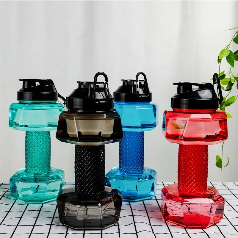 

2.2L Capacity Dumbbell Shape Sport Shaker Drink Bottle For Water Handgrip Gym Fitness Kettles Bpa Free Plastic Water Bottles, Black/green/blue/red