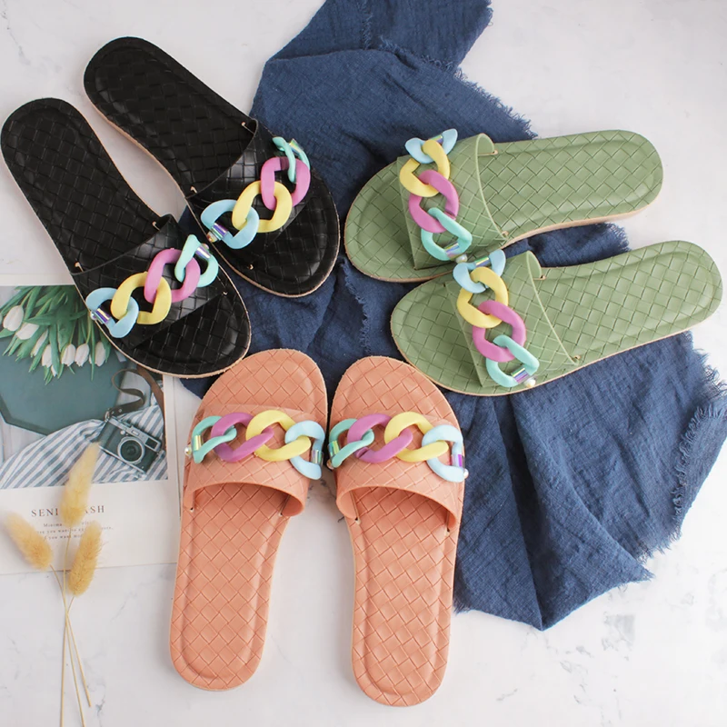 

2021 Latest slippers flat slide summer beach slippers PVC indoor outdoor sandals for women and ladies, Black,green,orange