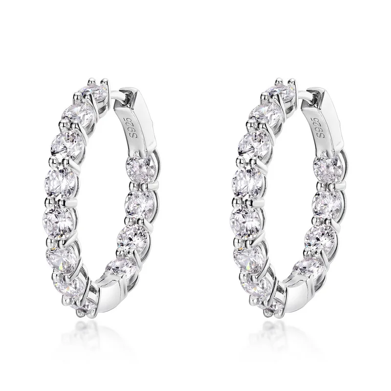 

OEM/ODM Fashion Women Jewelry Earrings 5A Cubic Zirconia 925 Sterling Silver White Gold Plated Hoop Earrings