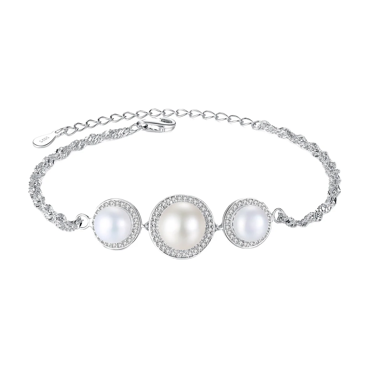 

Moyu new arrivals 925 Sterling Silver zircon big Pearl Bracelets Jewelry Freshwater pearl Bracelets for women