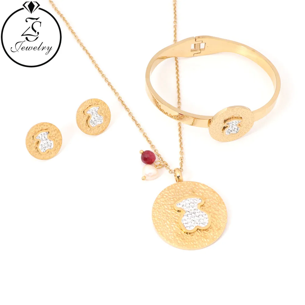 

Bracelets Bangles Jewellery Earring Set Best Selling Round Shape Pendant Necklace Girls Jewelry, Gold/silver