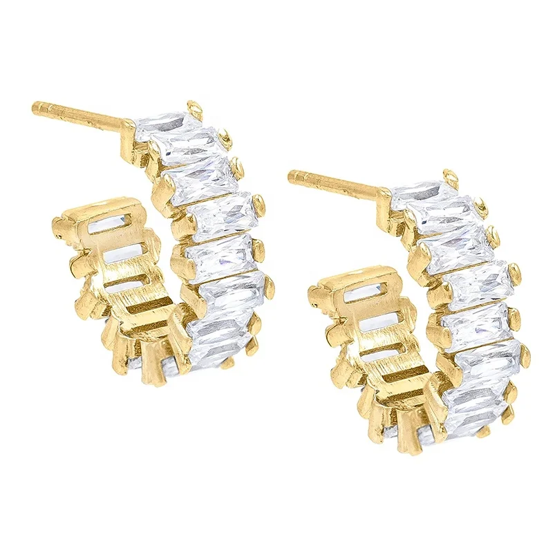 

Gemnel 925 silver women gold baguette cubic zirconia hoop wedding earrings