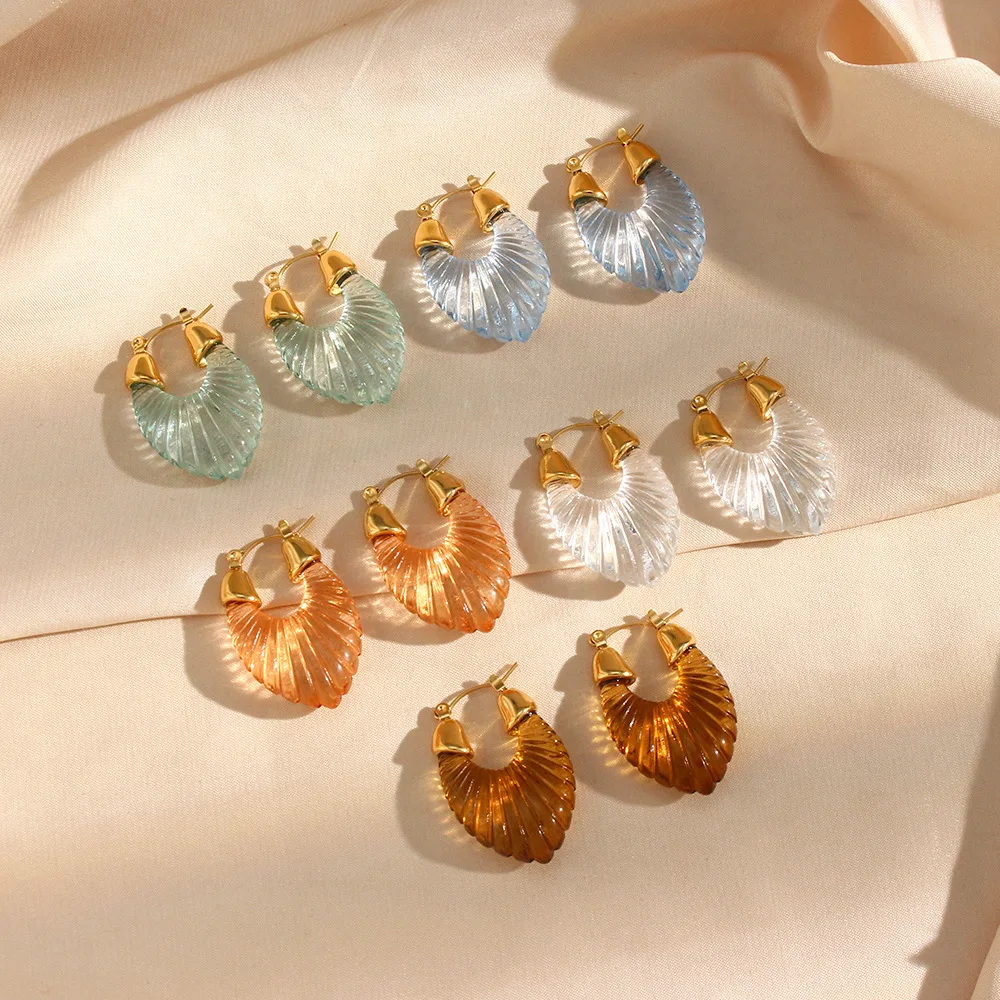 

18k Gold Plated New Earrings Jewelry Women Wholesale Retro Temperament Acrylic Transparent Leaf Earrings Hypoallergenic