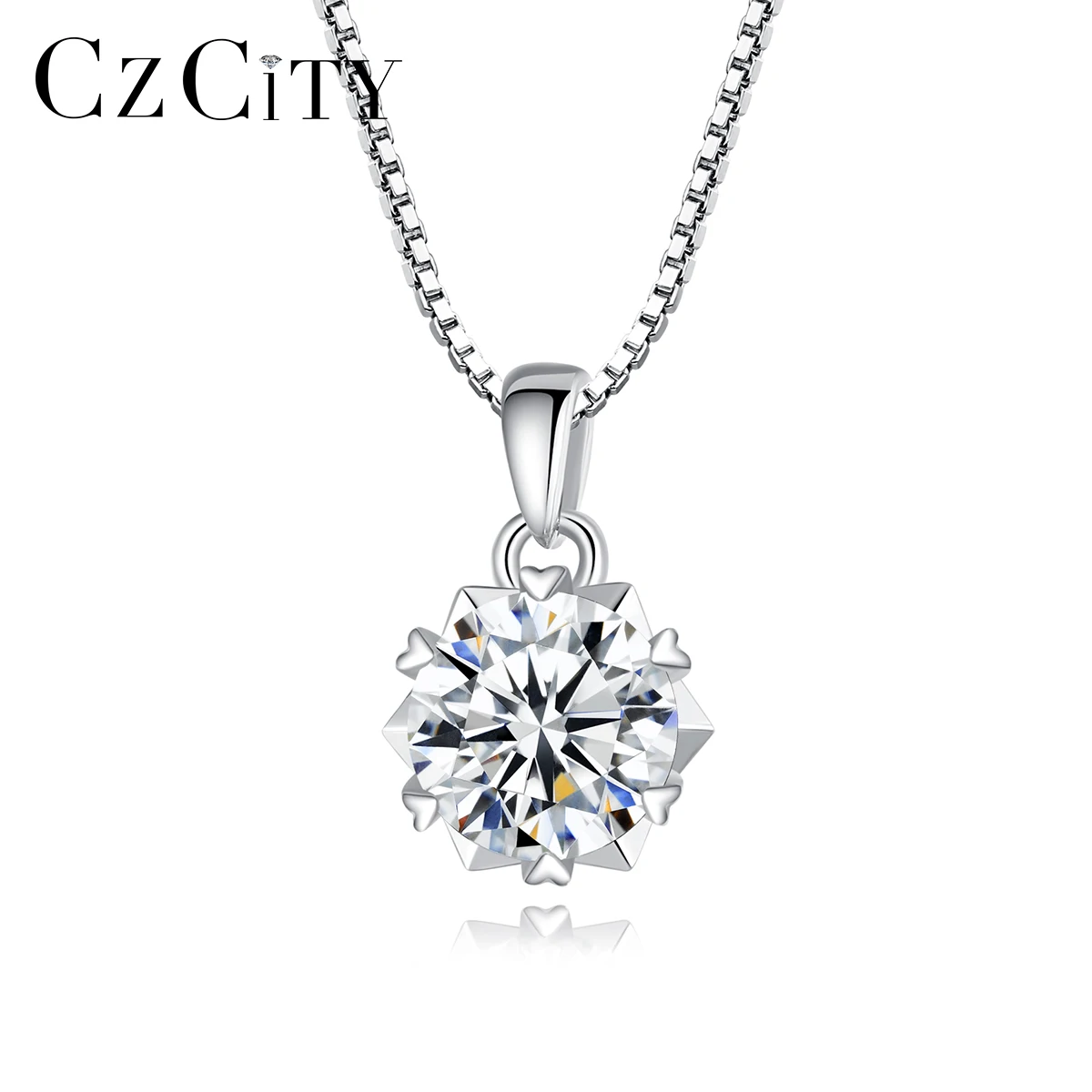 

CZCITY Simple Fashion Women Jewelry Solitaire Pendant Necklace One Carat Moissanite Diamond Chain Necklace
