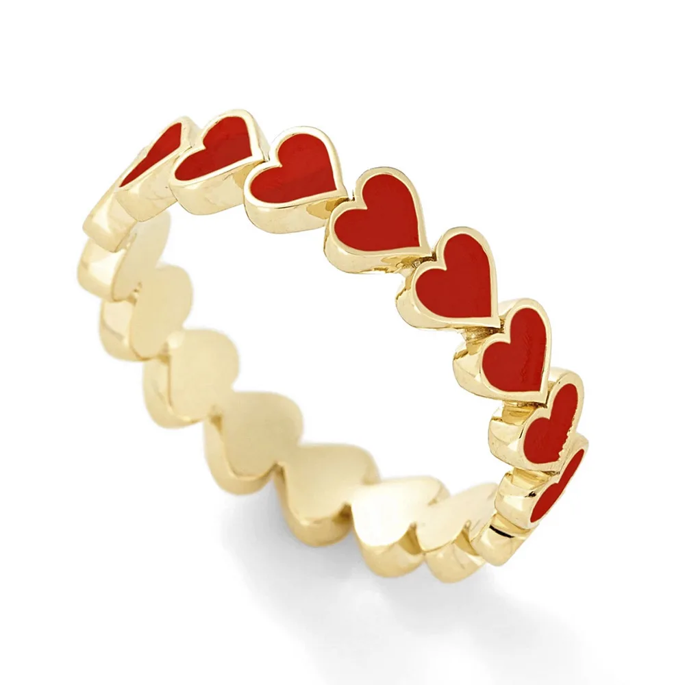 

Fashion Minimalist Adorable Colorful Enamel Heart Surrounded Stacking Rings for Women