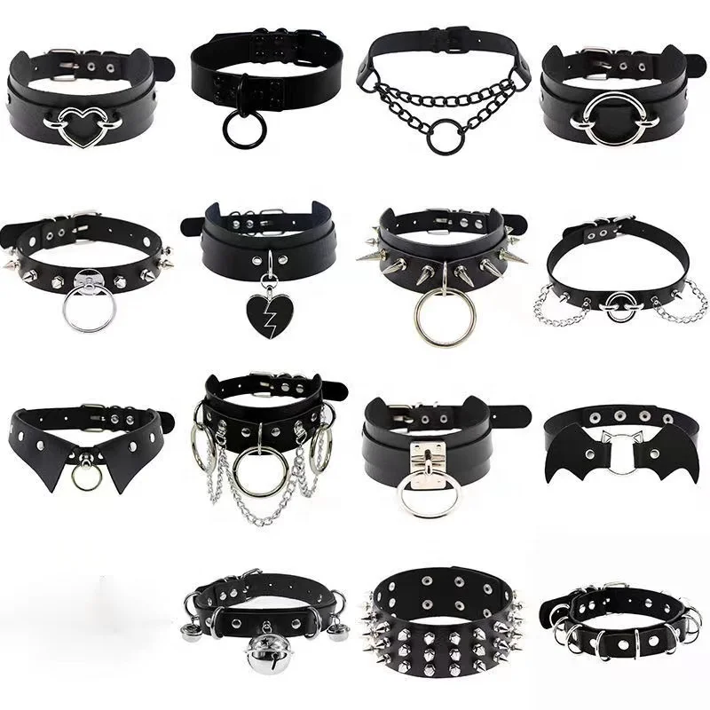 

Women-Men Cool Punk Choker Gothic Goth Spike Heart Shape Biker Choker PU Leather Collar Studded Rock Necklace