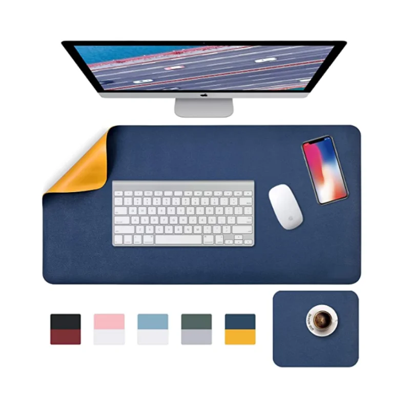 

Factory Dual Sided PU Leather Desk Pad Sewing Edge Office Desk Mat Blotter Protector Writing Mat Mouse Pad, Custom color