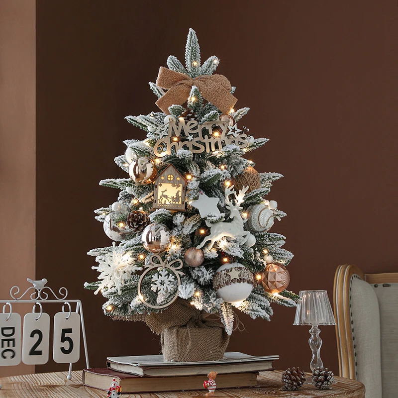 

45-90cm new style gillter light wooden stand mini christmas tree decorated small christmas tree christmas decoration products