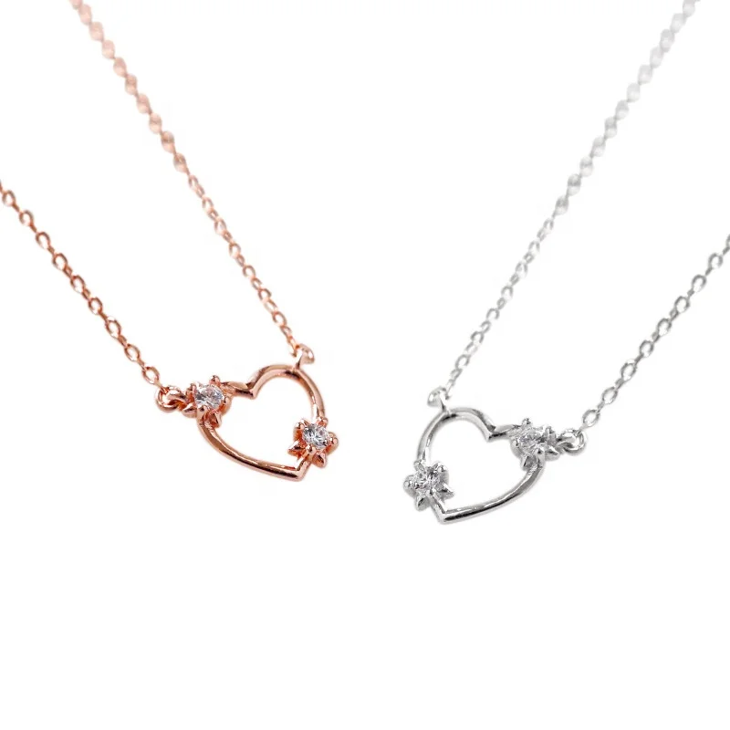 

Wholesale S925 Sterling Silver Hollow Heart Necklace Zircon necklace, White gold/rose gold