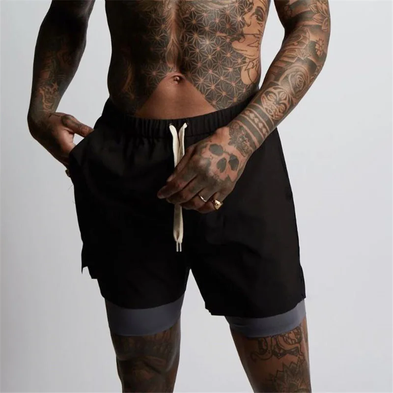 

2021 New Arrival Wholesale Gym Clothing Men Fashion Double Layer Quick Drying Large Size Running Shorts, As picture