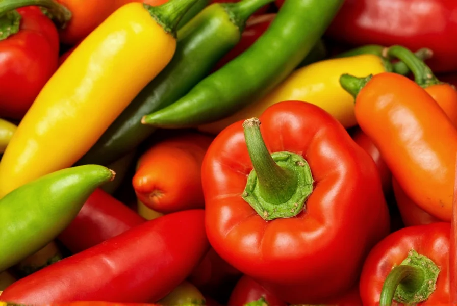 Close-up of various chili peppers showing different colors and shapes for health analysis