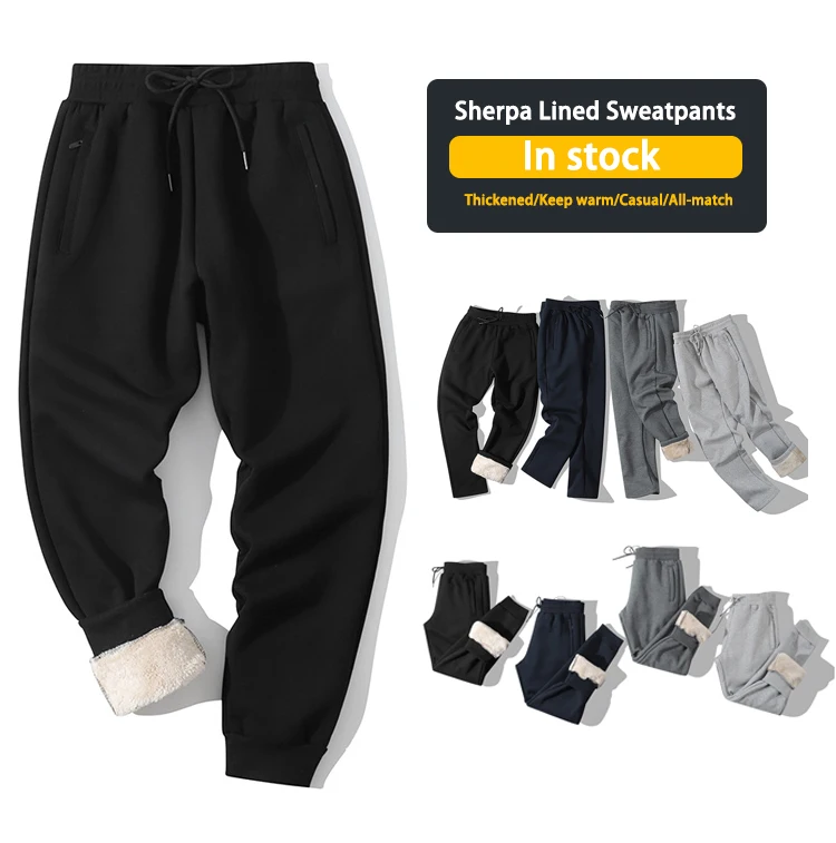 

Winter Sherpa Lined Sweatpants Running Jogger Track Plus Size Wool Pants Men's Trousers for Men