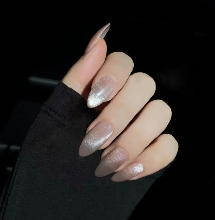

High quality Long Oval shape false nail tips 24pcs cat eye fake nails long artificial nails