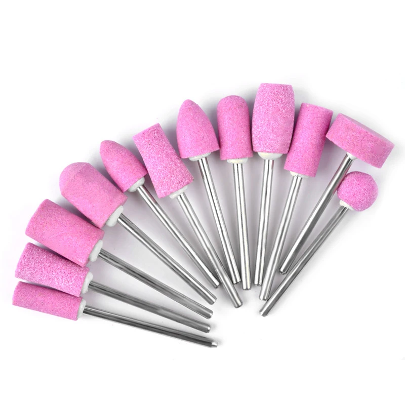 

FREE SHIPPING 12 PCS Set Pink Quartz Nail Drills Bits Milling Cutter Nail Bits Electric Portable Holder Corundum Nail Drill Bit