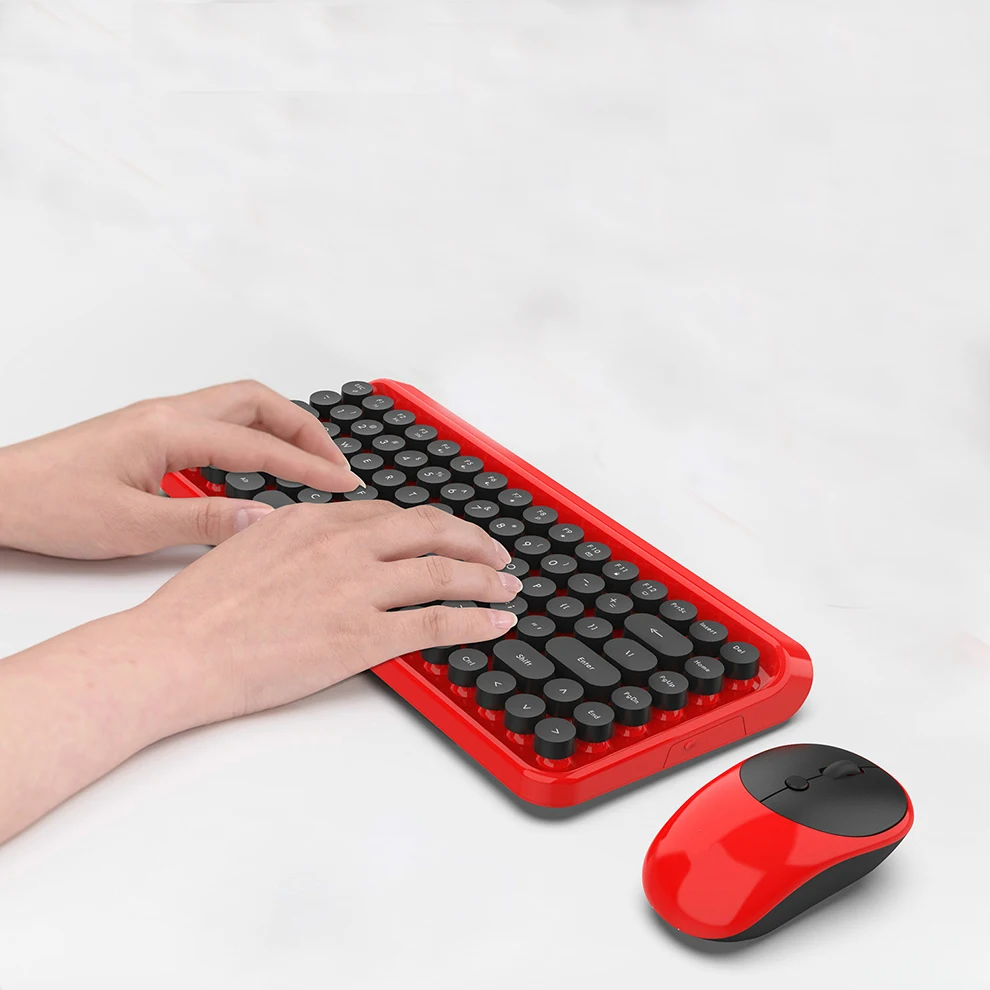 

Red Wireless Keyboard and Mouse Combo for Laptop Computer Mechanical Keyboard Wireless Set Mouse Round Key Dot DPI Adjustable