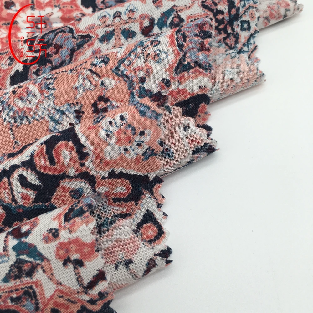 

No MOQ printed rayon fabric material for girl's dress